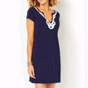 LILLY PULITZER Woman's Brewster T-Shirt Dress in True Navy 100% Pima Cotton Med
